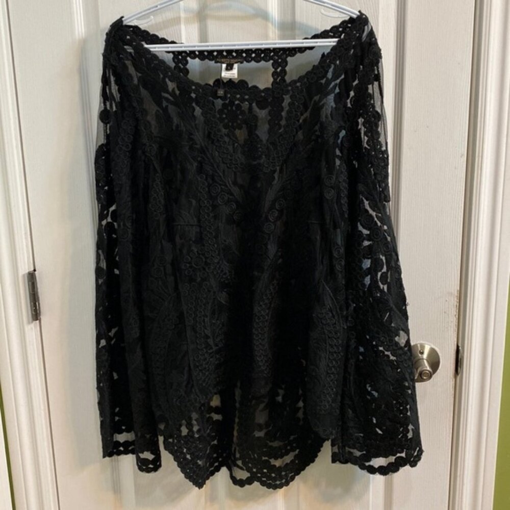Alberto Makali New York Sheer Crochet Floral Tunic Shirt Women’s Large New